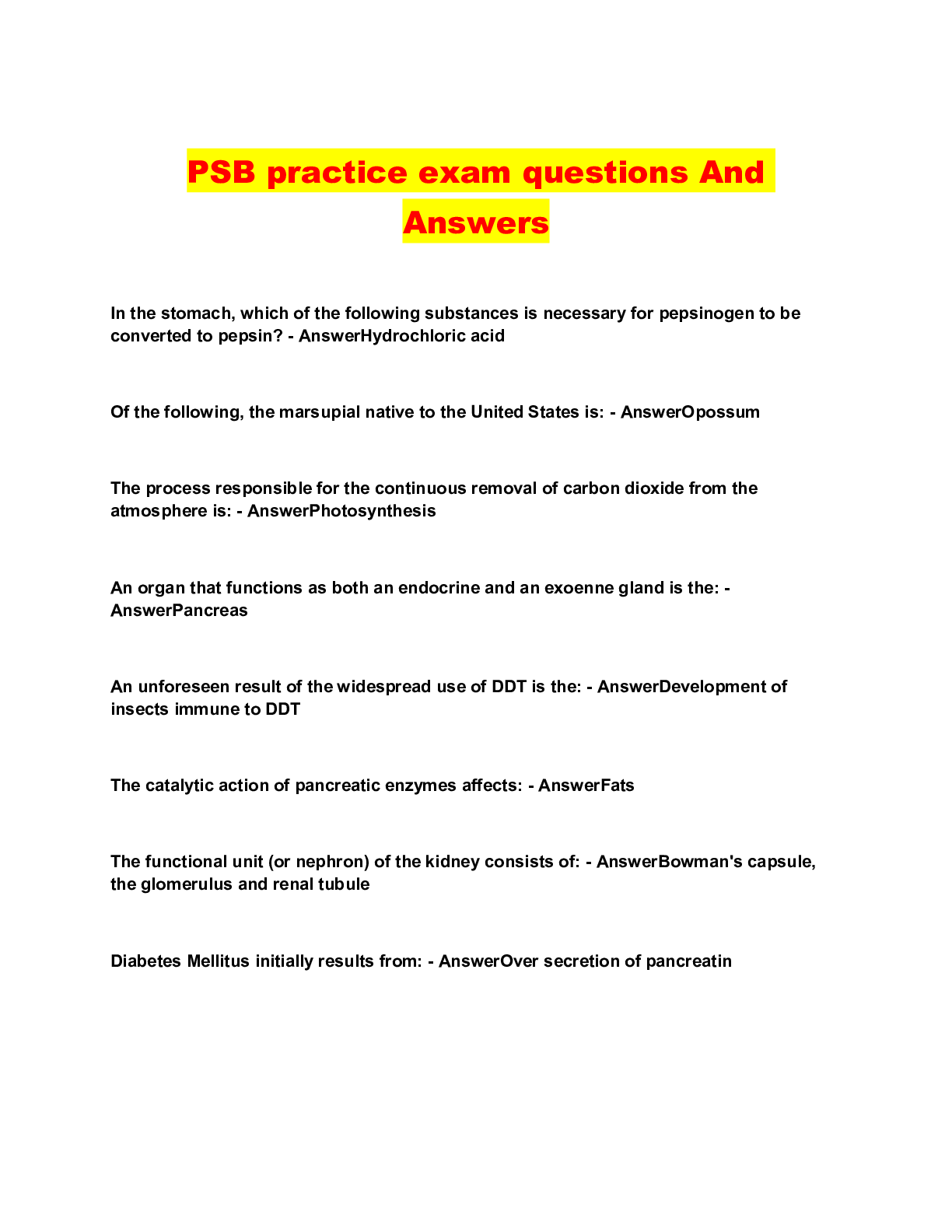 Preview image of PSB practice exam questions And Answers document
